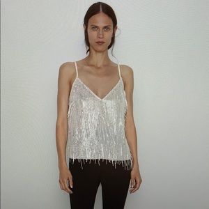 Zara white fringed sequin shirt